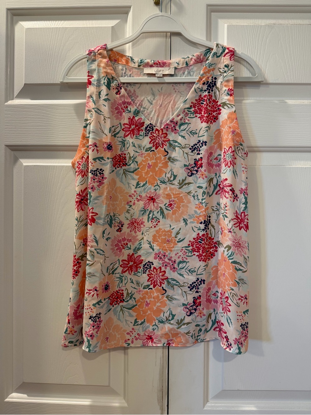 LOFT Floral V-Neck Sleeveless Mixed Media Top Size Medium